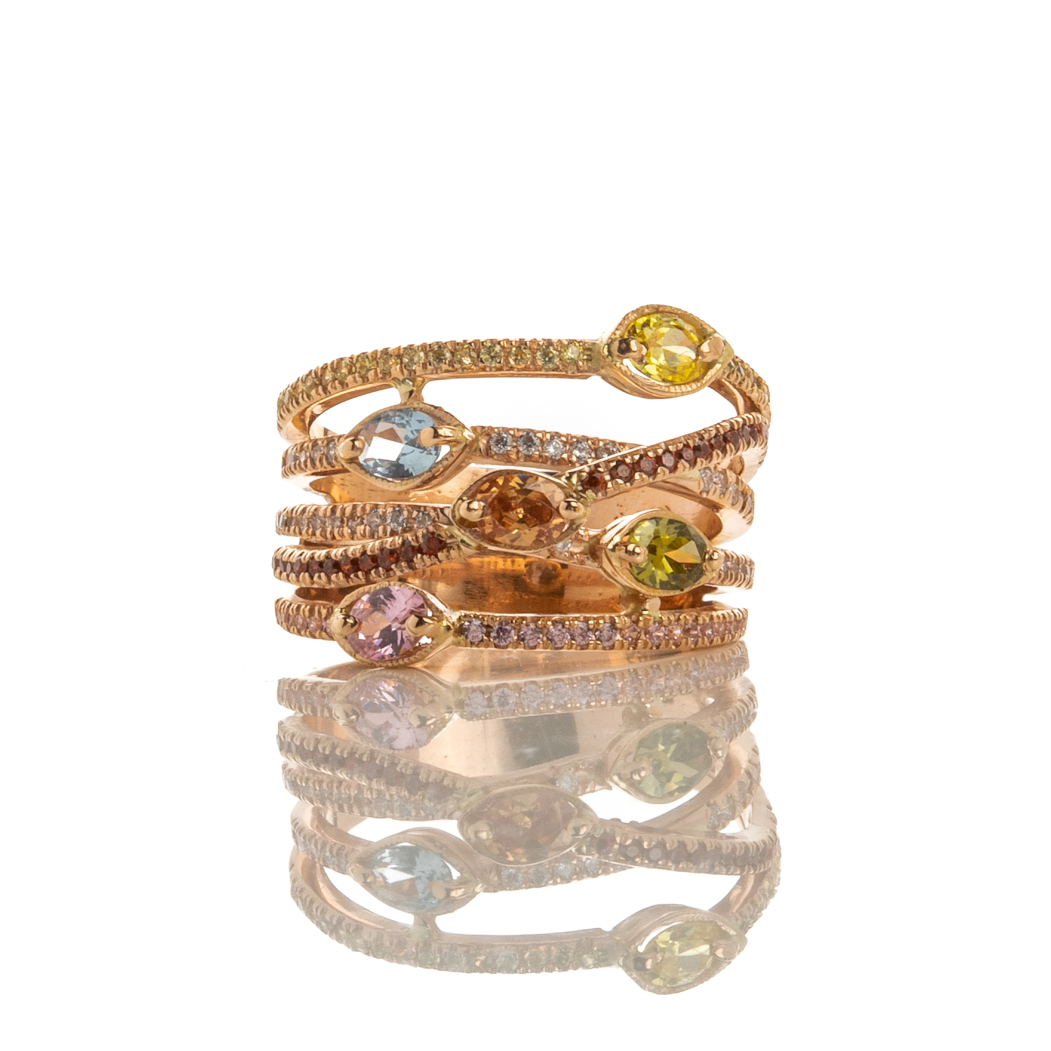 Δαχτυλίδι Ροζ Χρυσό με Πολύχρωμα Ζιργκόν