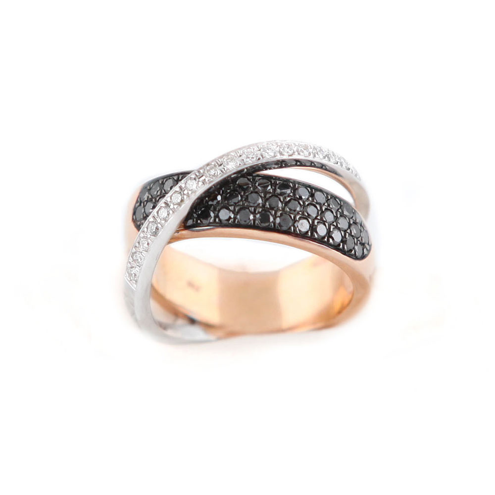 Δαχτυλίδι Ροζ Χρυσό με Μαύρα Διαμάντια και Μπριγιάν