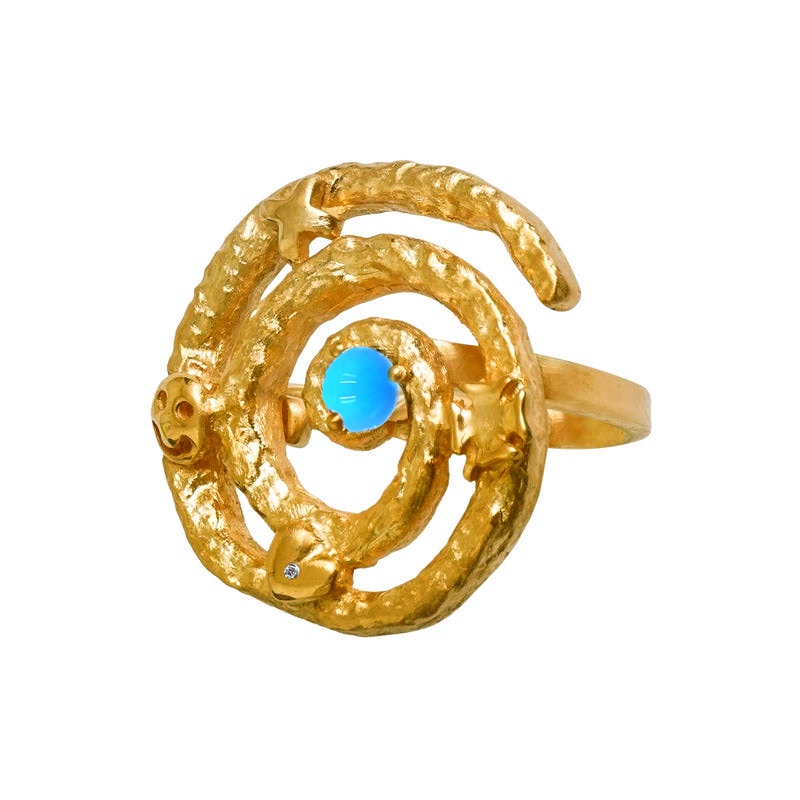 Έλικα – Ασημένιο Δαχτυλίδι με Κίτρινο Επιχρύσωμα και Τιρκουάζ