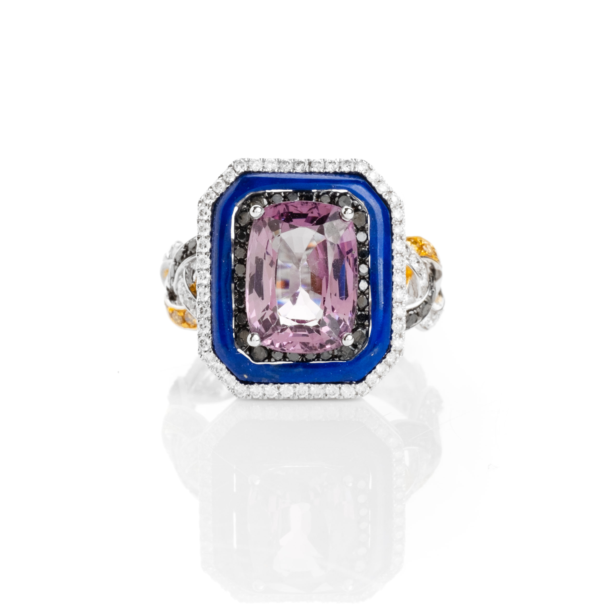 Εντυπωσιακό Δαχτυλίδι με Μαύρο Επιπλατίνωμα-Spinel-Lapis Lazouli και Colored Diamonds