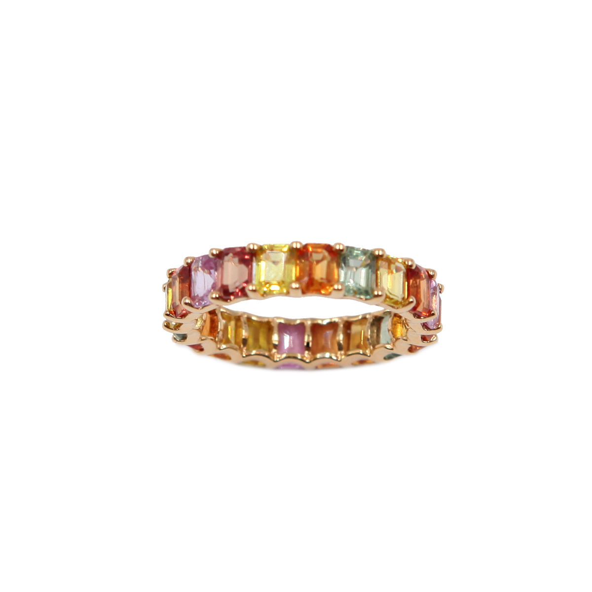 Δαχτυλίδι Ροζ Χρυσό Ολόβερο με Πολύχρωμα Emerald Cut Ζαφείρια