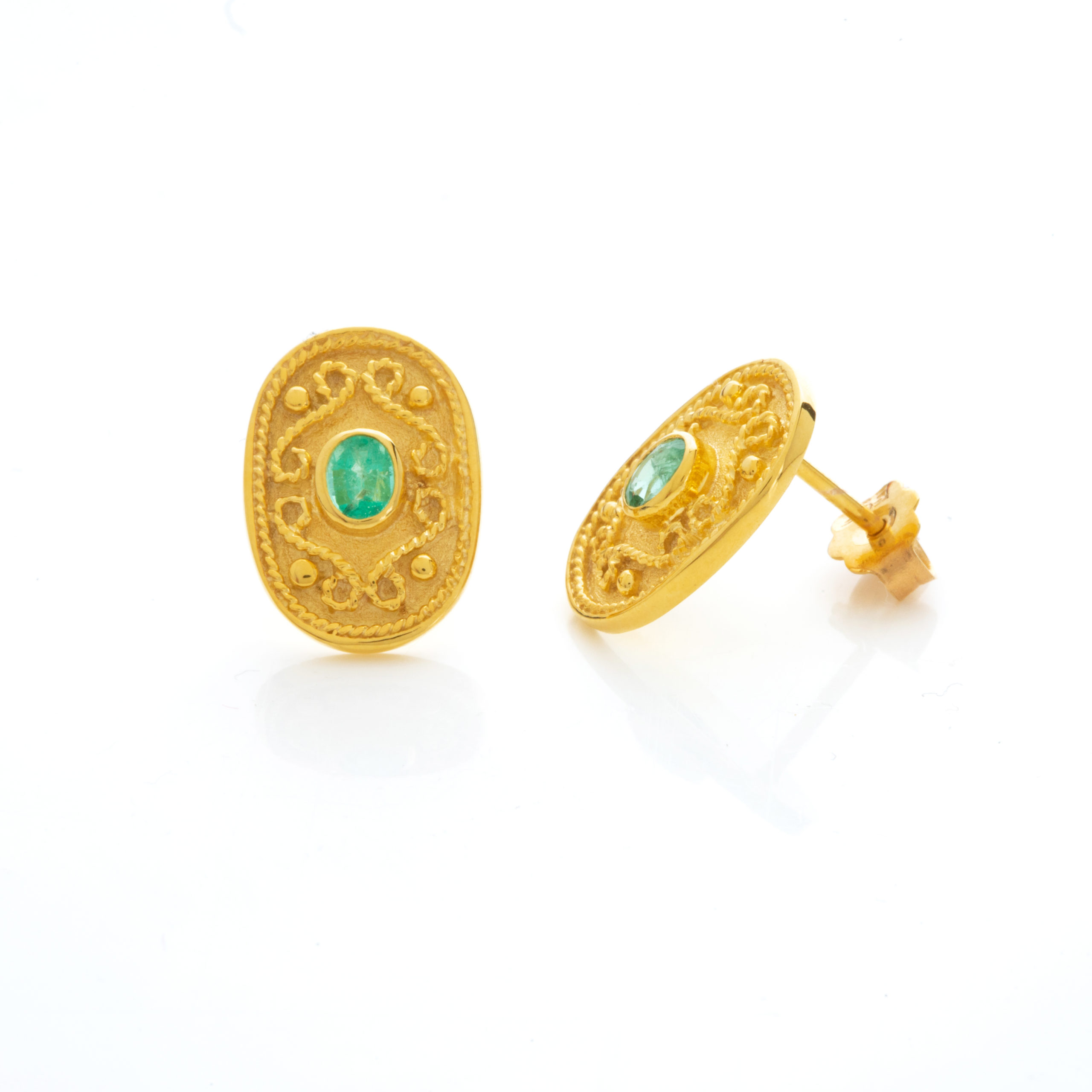 Σκουλαρίκια Βυζαντινά Χρυσά με Πράσινες Πέτρες