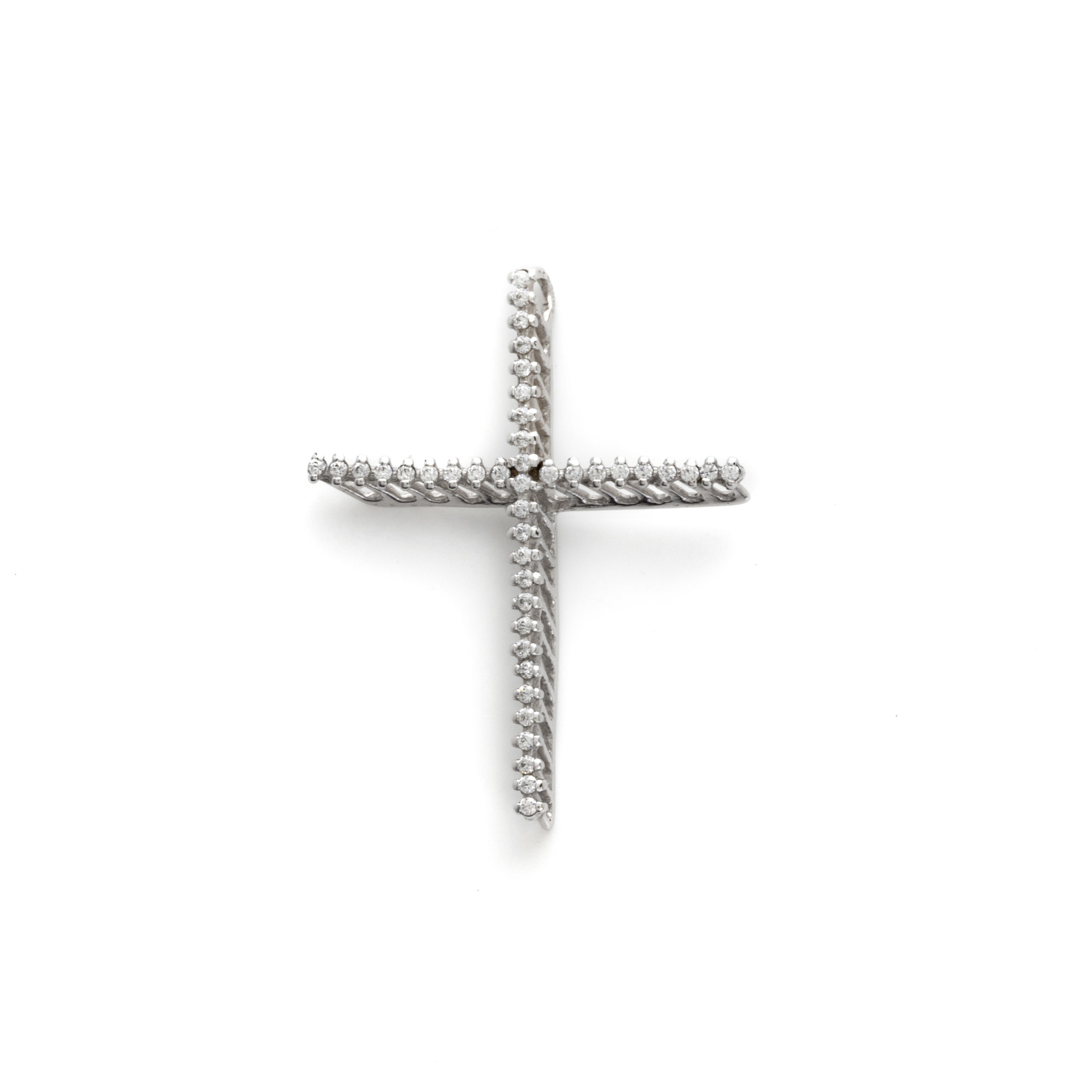 Σταυρός Λευκόχρυσος Τρισδιάστατος με Πέτρες (042752)