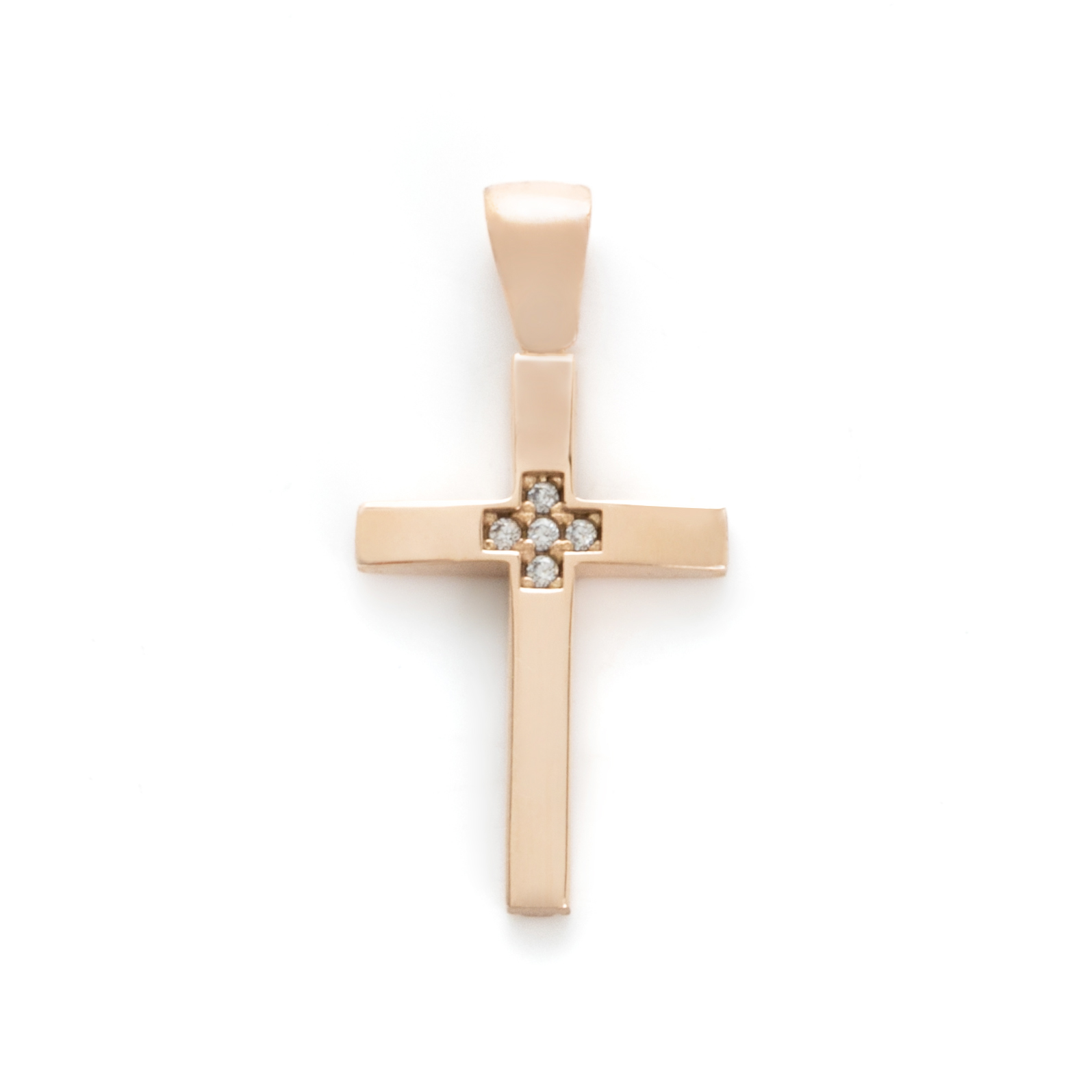 Σταυρός Ροζ Χρυσός Γυαλιστερός Διπλής Όψης με Ζιργκόν (089163)