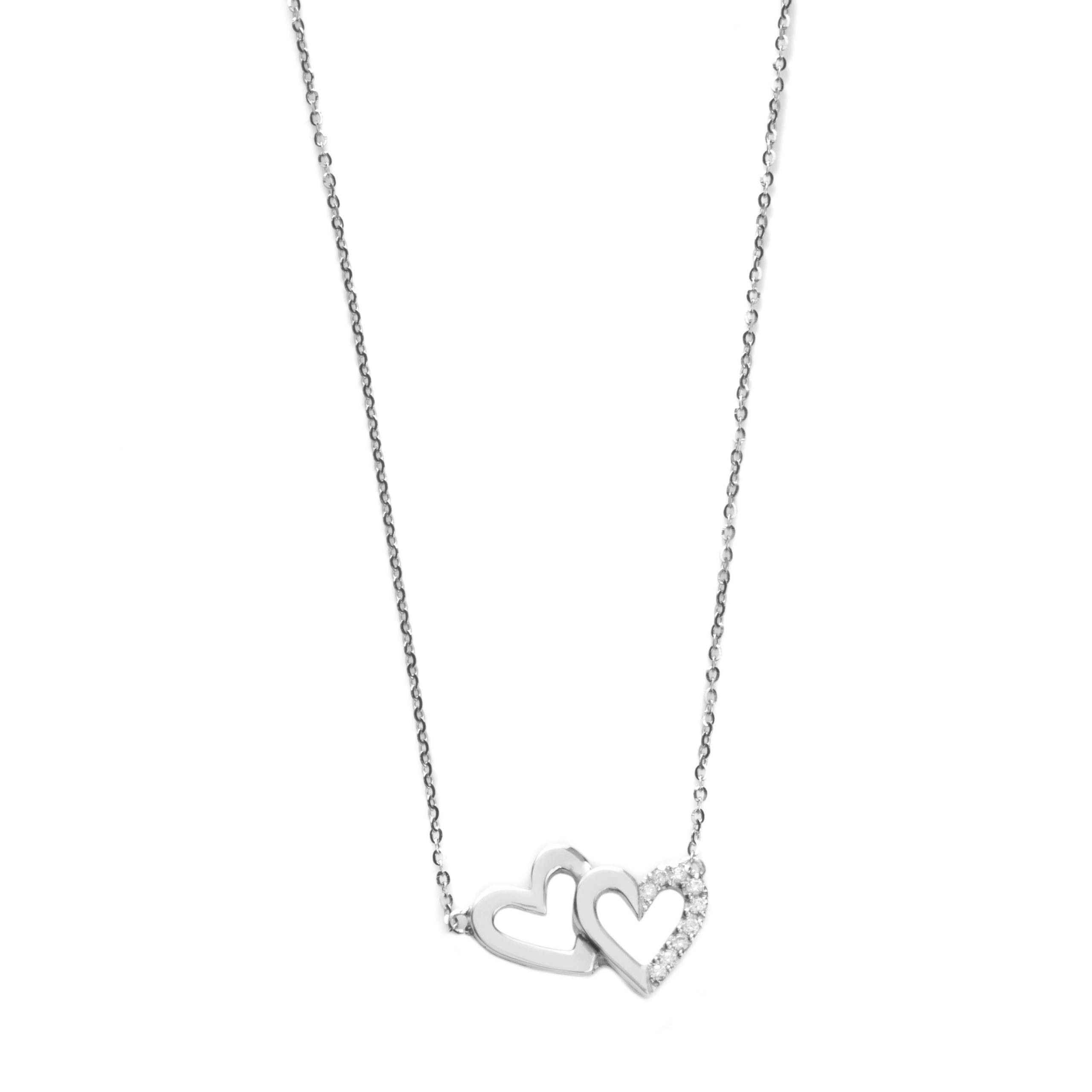 Κολιέ Λευκόχρυσο Διπλή Καρδιά Valentine με Πέτρες