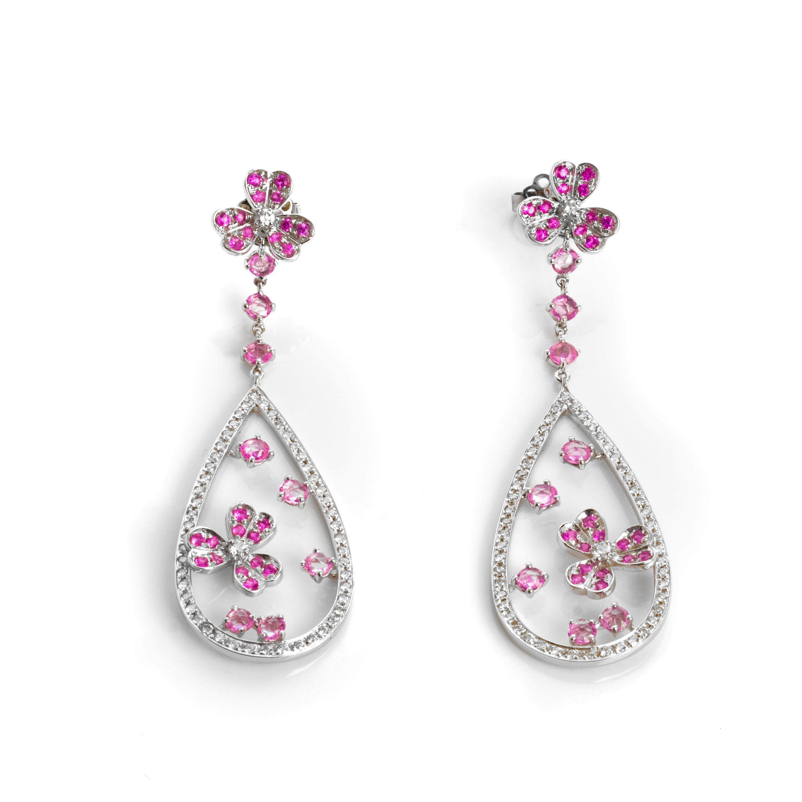 Διαμαντένια Σκουλαρίκια Κρεμαστά με Ροζ Ζαφείρια
