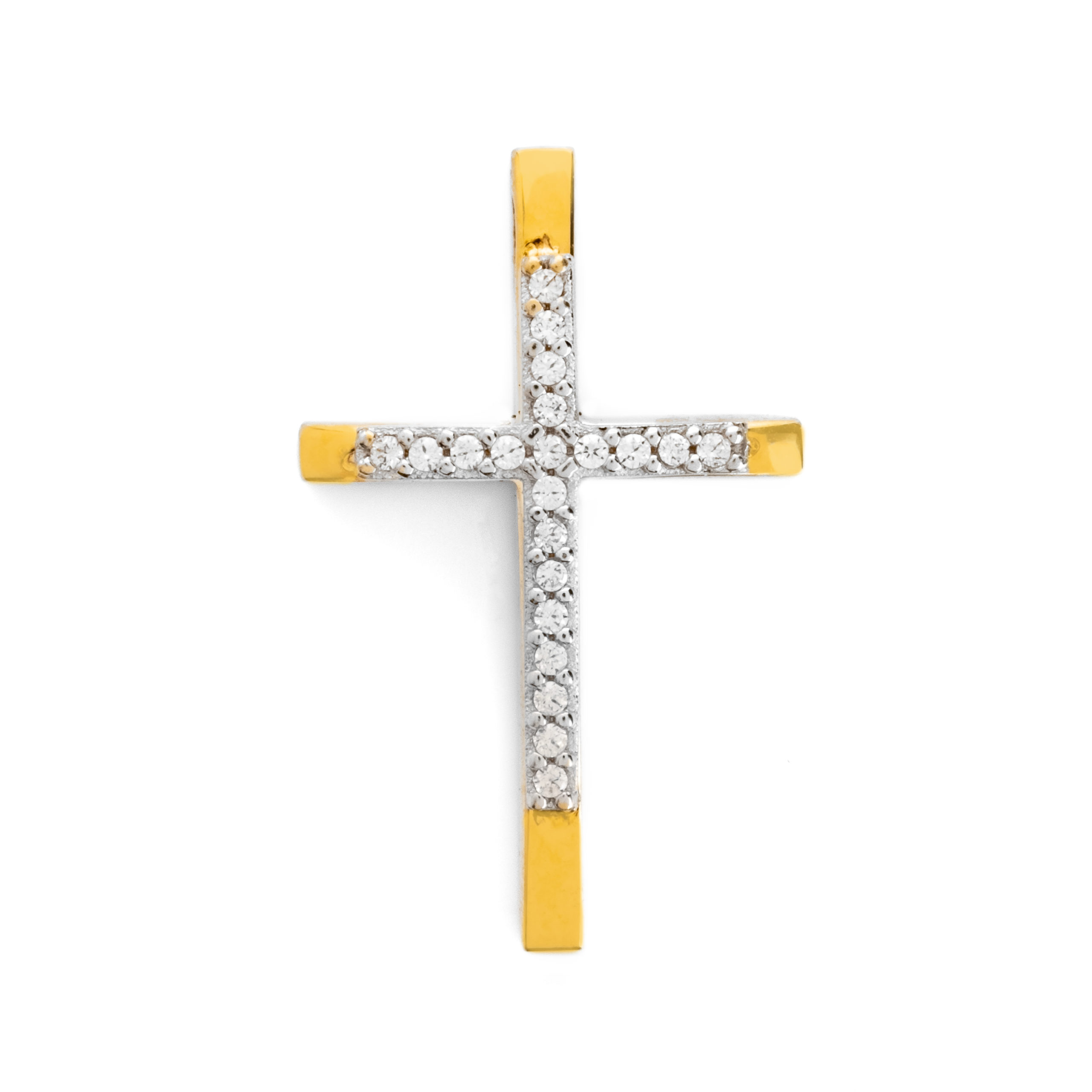 Χρυσός Σταυρός με Λευκά Ζιργκόν (094512)
