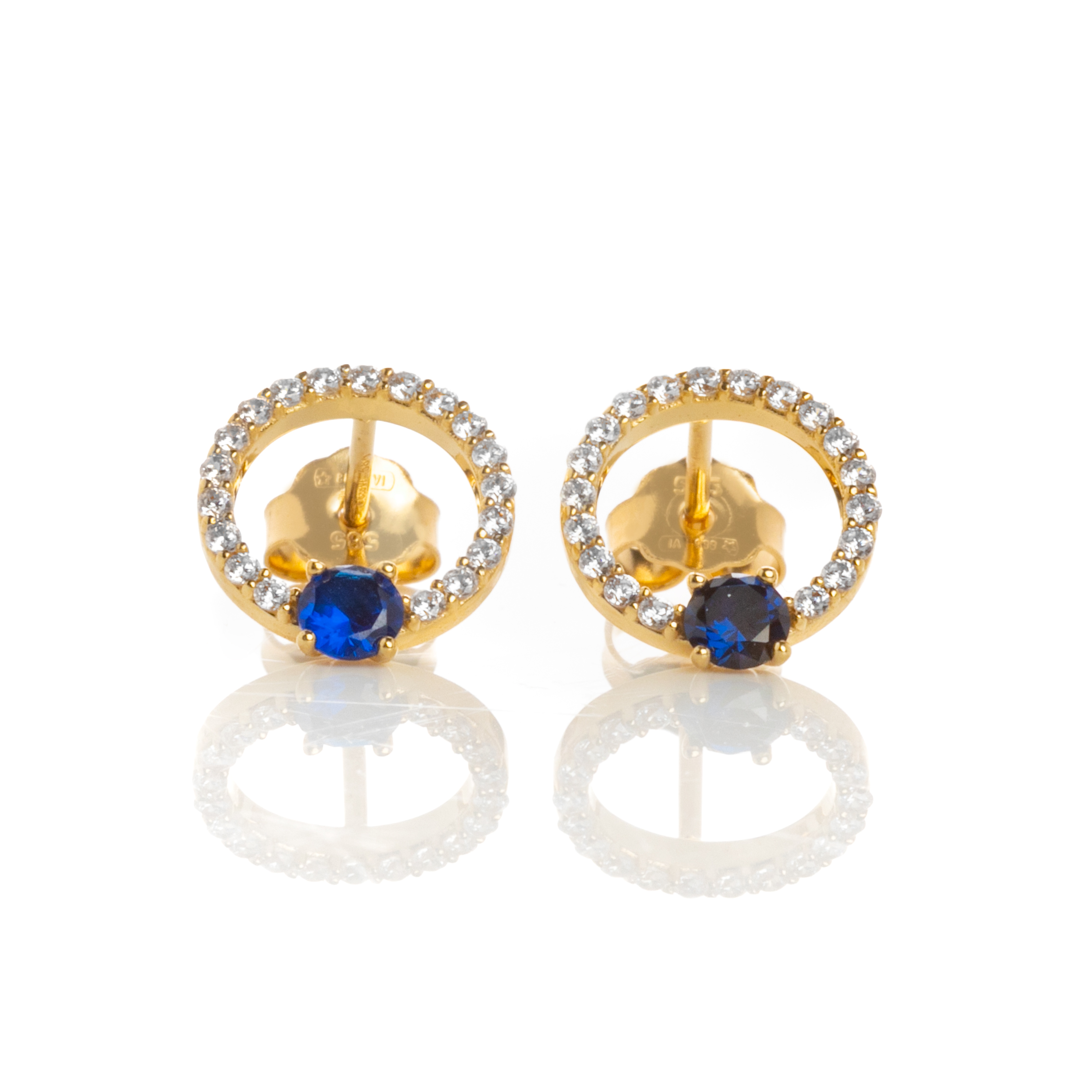 Σκουλαρίκια Χρυσά Κύκλος με Μπλε Ζιργκόν