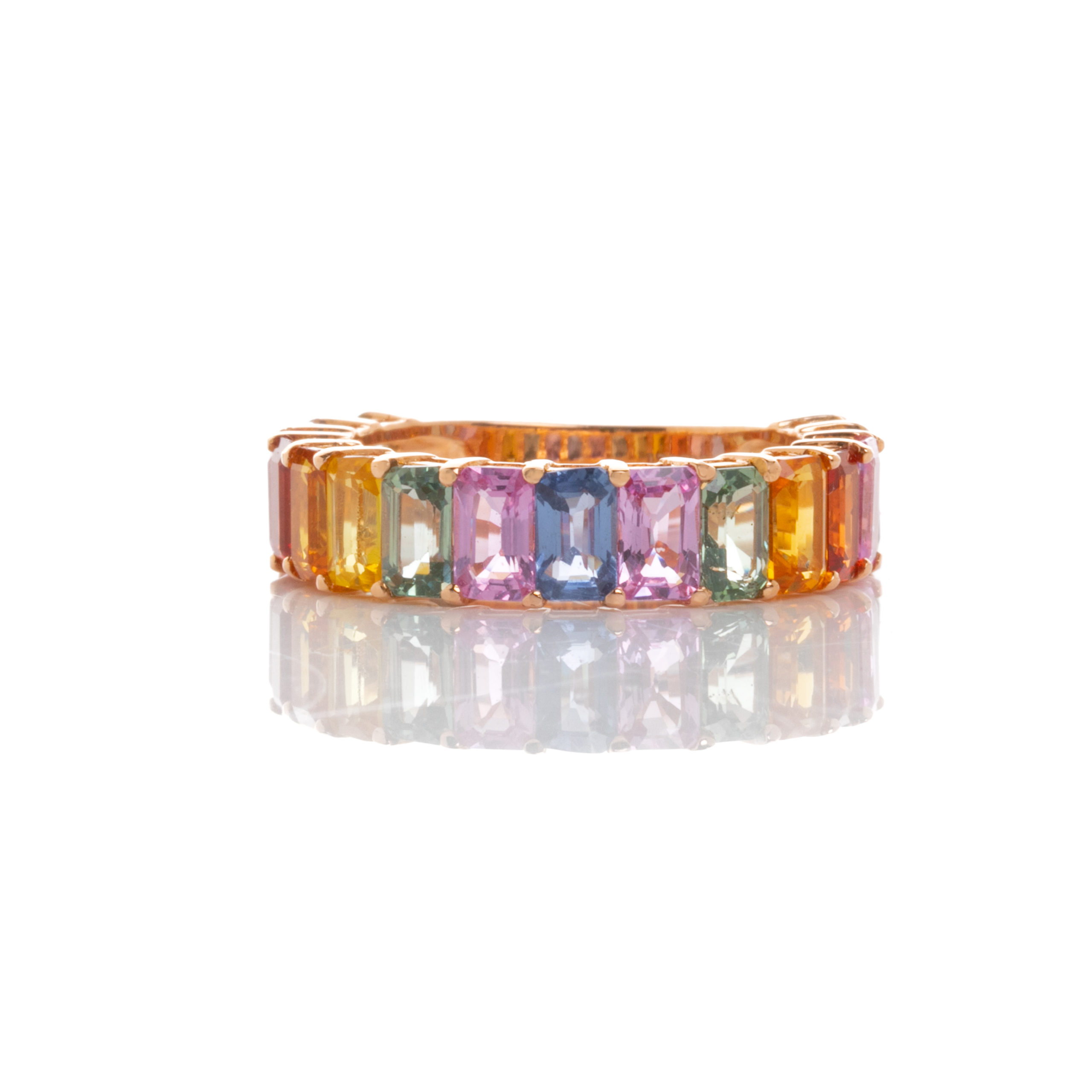 Rainbow Ροζ Χρυσό Δαχτυλίδι με Multicolored Sapphires