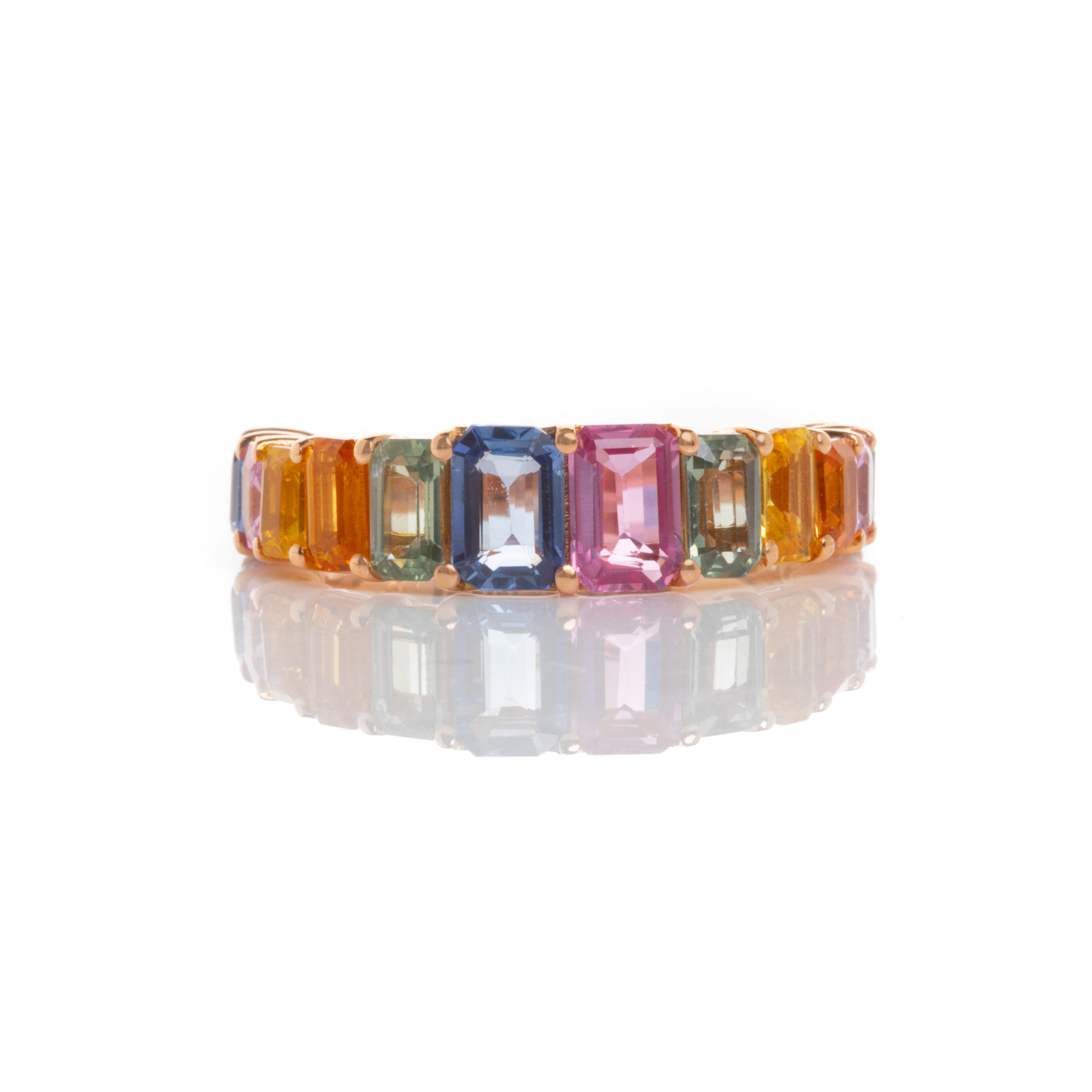 Rainbow Ροζ Χρυσό Δαχτυλίδι με Emerald Multicolored Sapphires