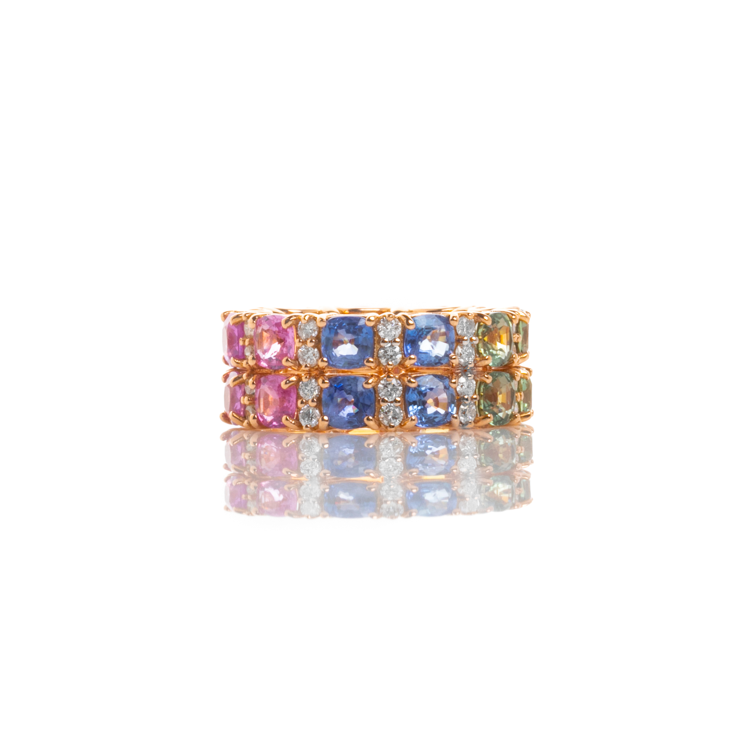 Rainbow Ολόβερο Ροζ Χρυσό Δαχτυλίδι με Multicolored Sapphires και Μπριγιάν