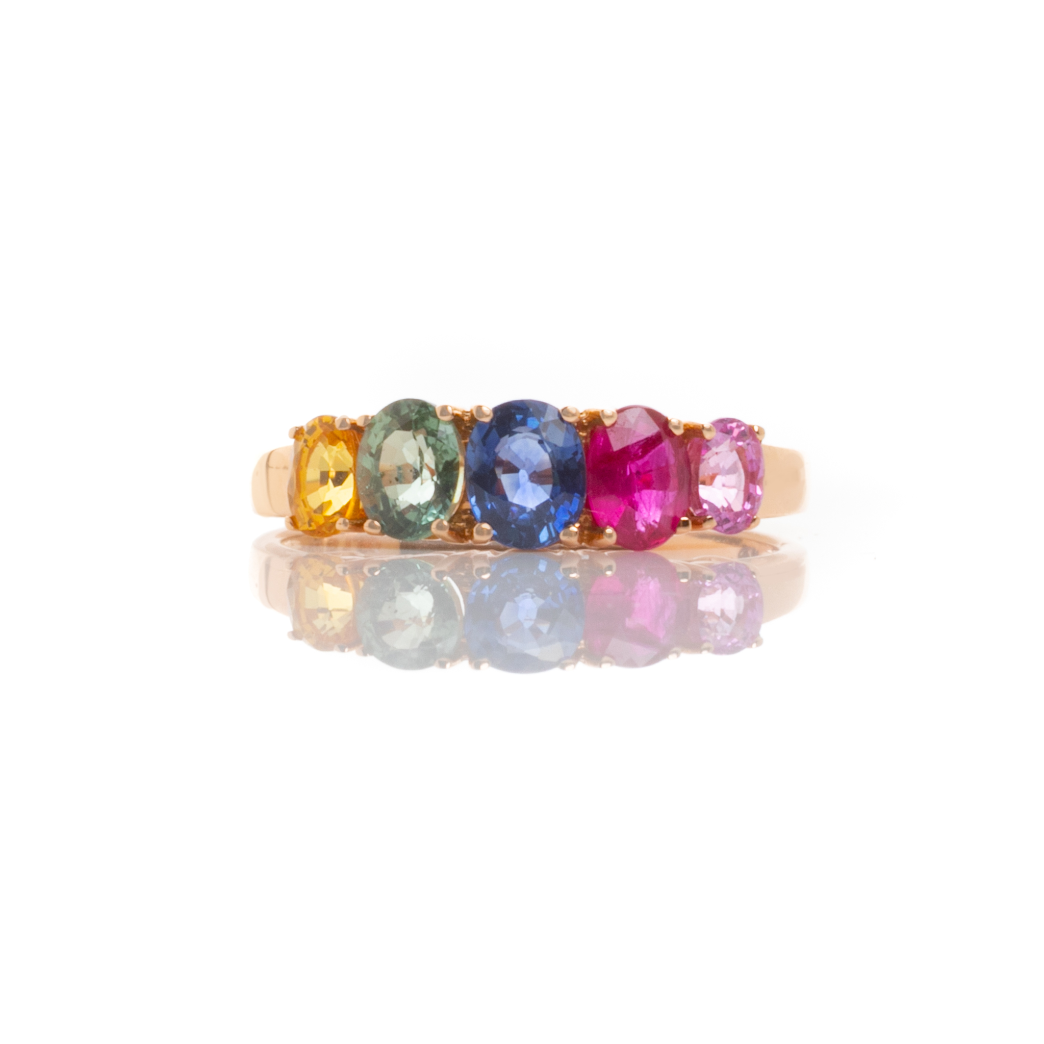 Rainbow Ροζ Χρυσό Πεντάπετρο Σειρέ με Multicolored Sapphires