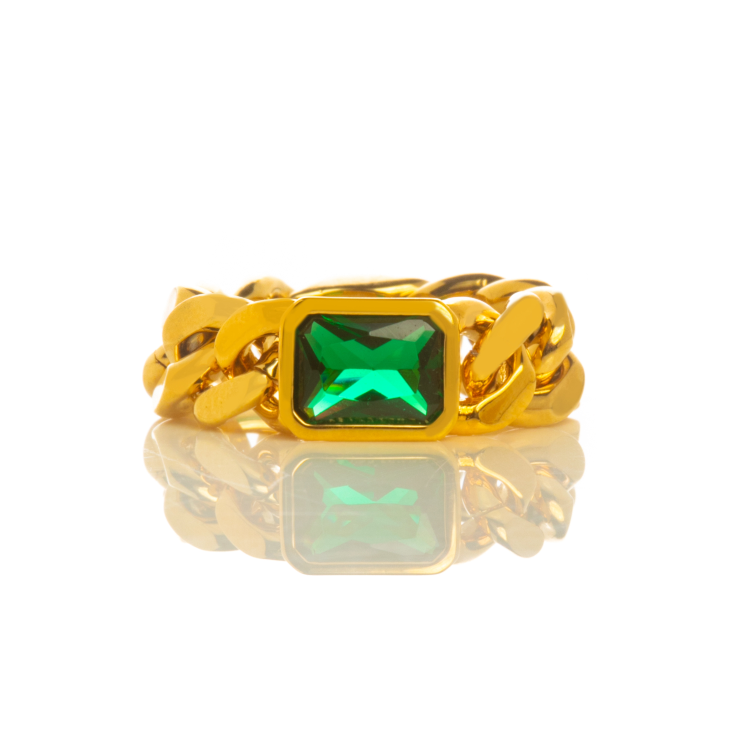 Αλυσιδωτό Δαχτυλίδι Chiara Ferragni με Πράσινη Πέτρα