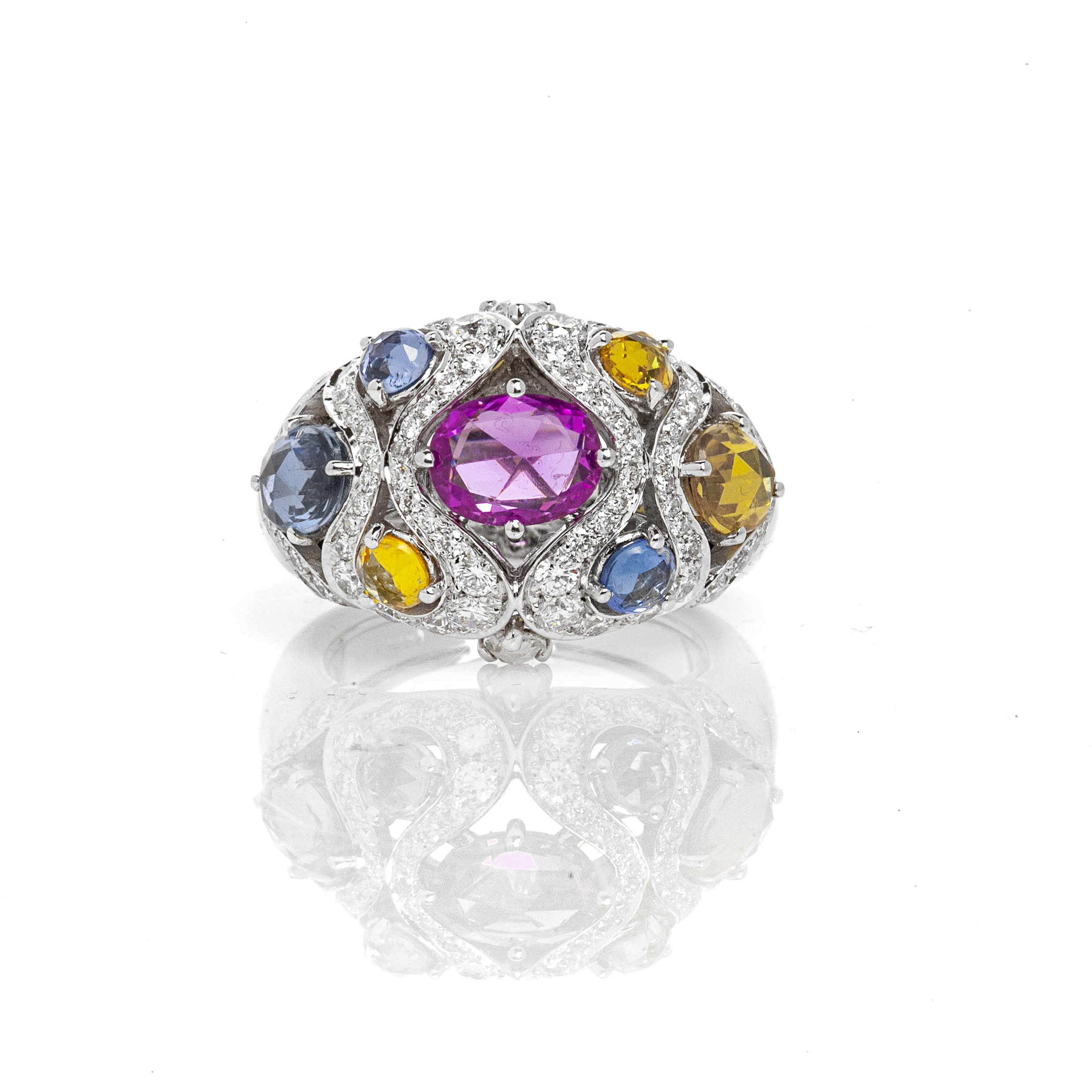 Λευκόχρυσο Δαχτυλίδι με Multicolored Sapphires και Μπριγιάν