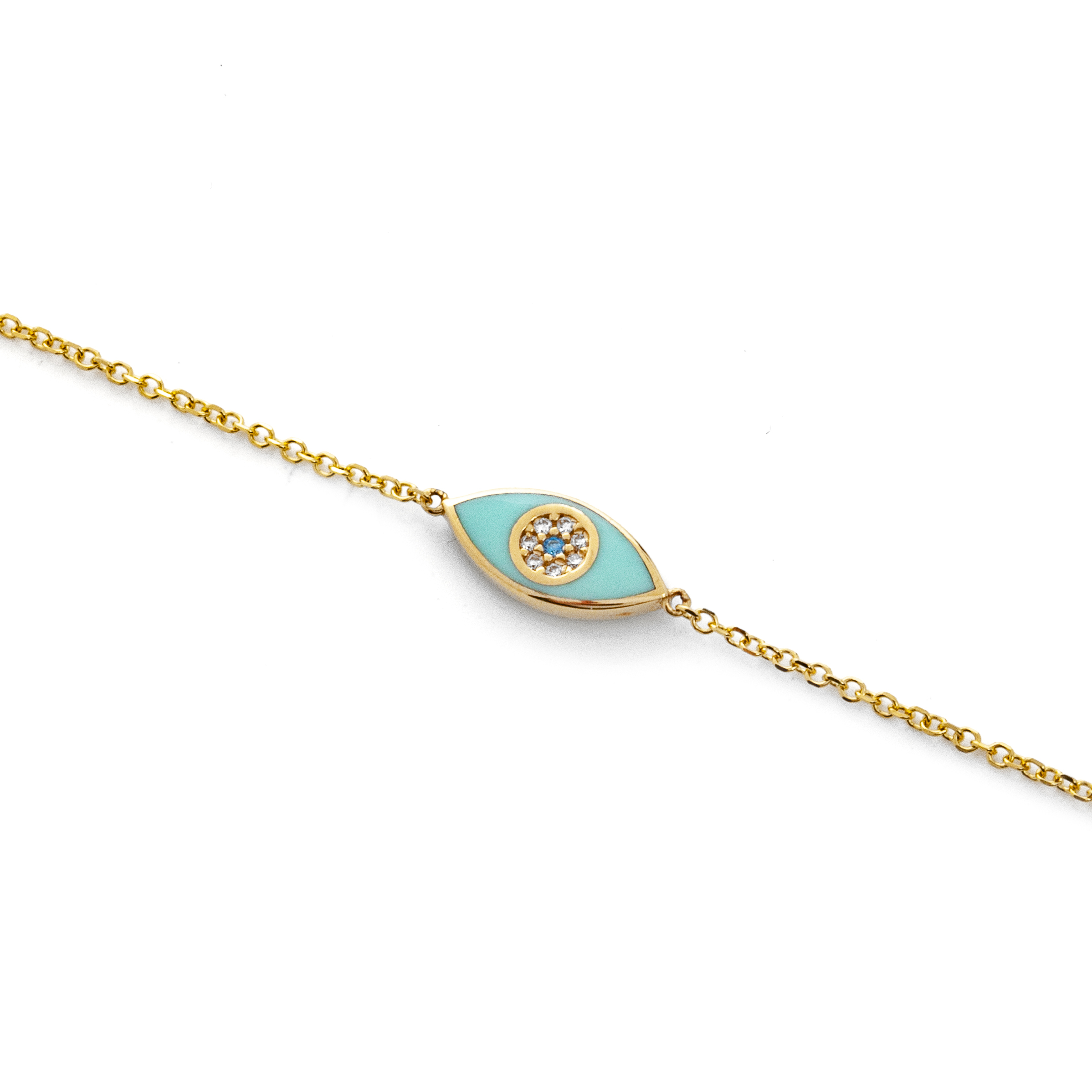 Gold Bracelet with Blue Eye and Zircon
