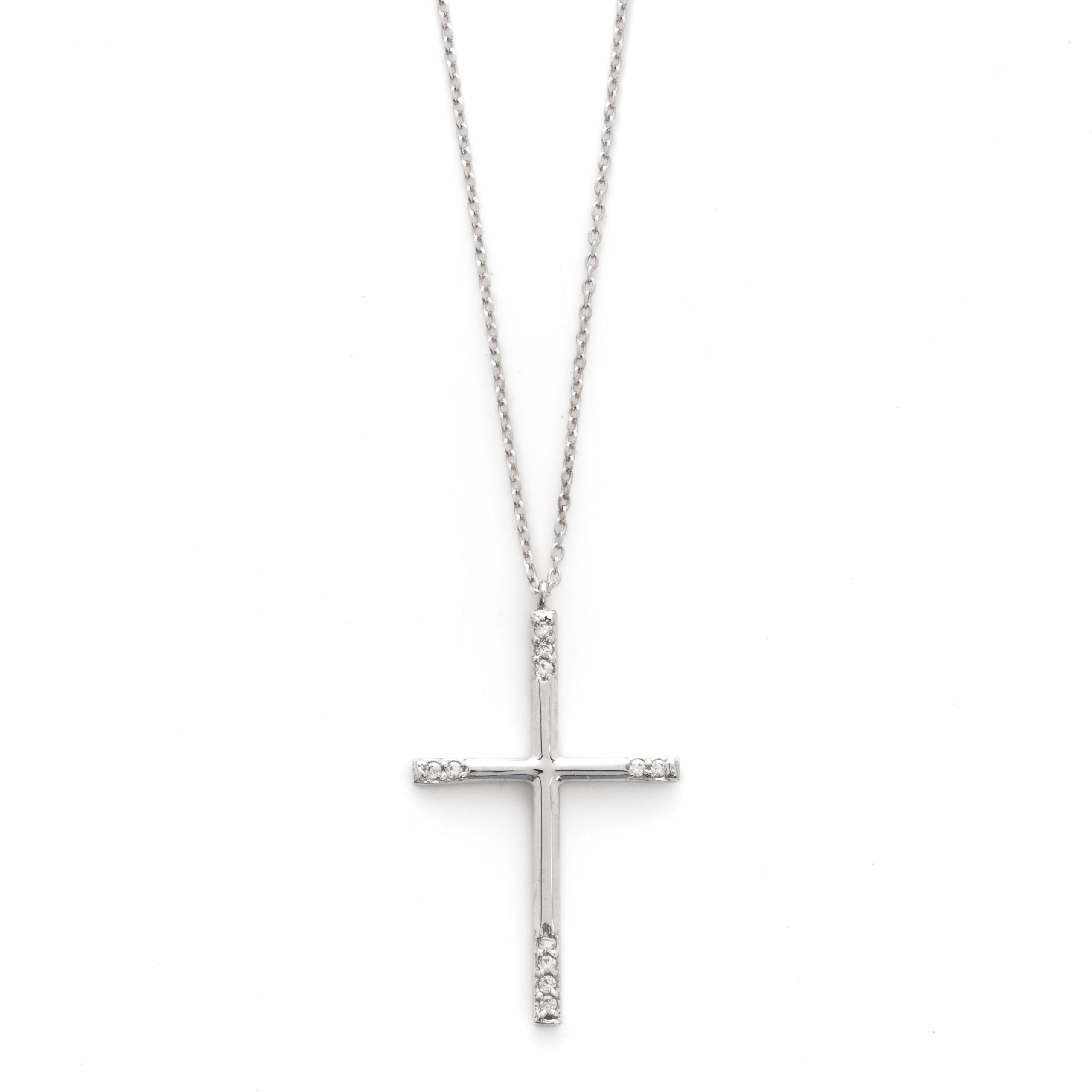 White Gold Cross with Stones (100225)
