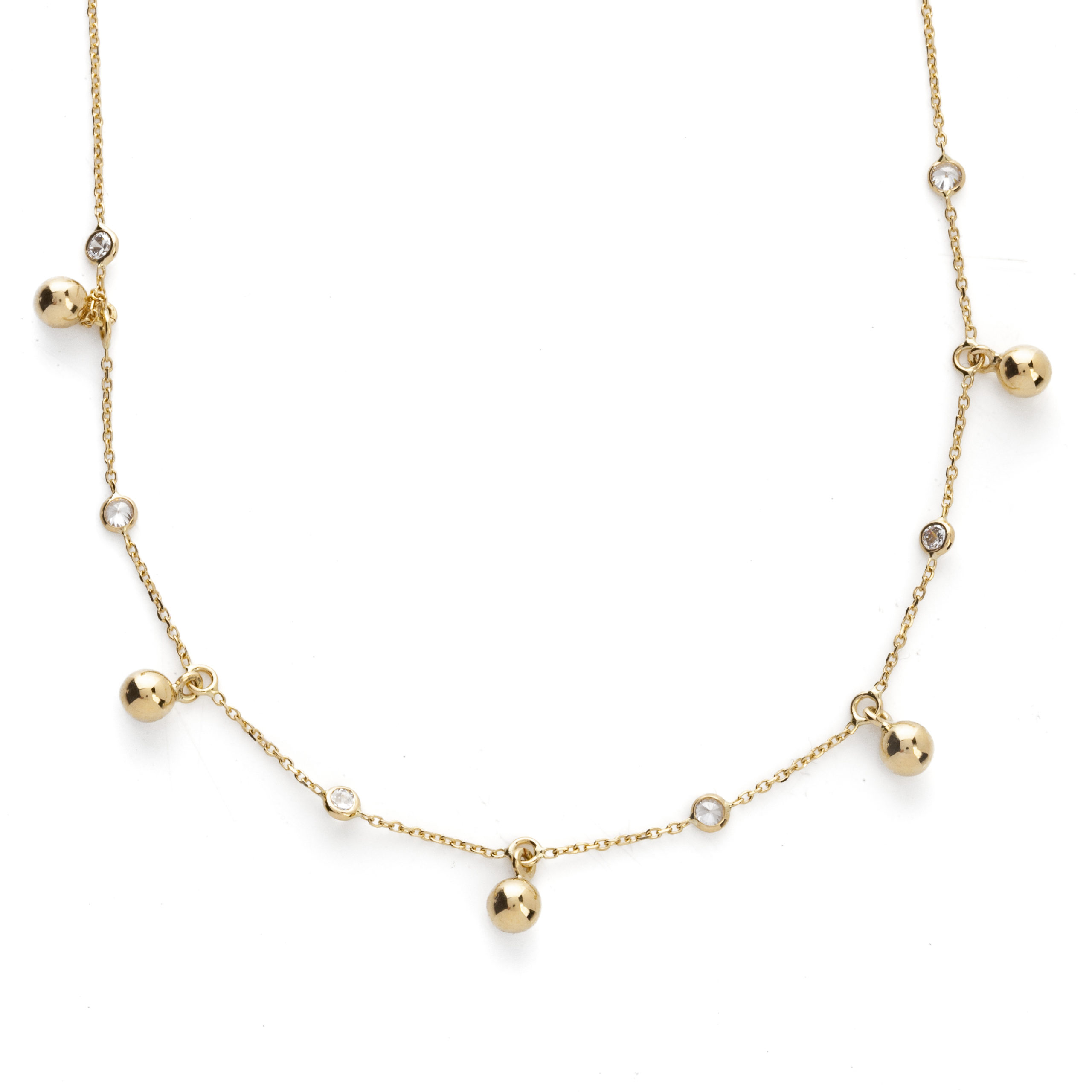 Gold Necklace with Balls and Zircons
